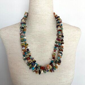 Sterling Silver 925 Multi Gemstone Colorful Three Strand Beaded Necklace 26"